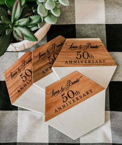 Anniversary Marble & Acadia Wood Coaster - Set of 4